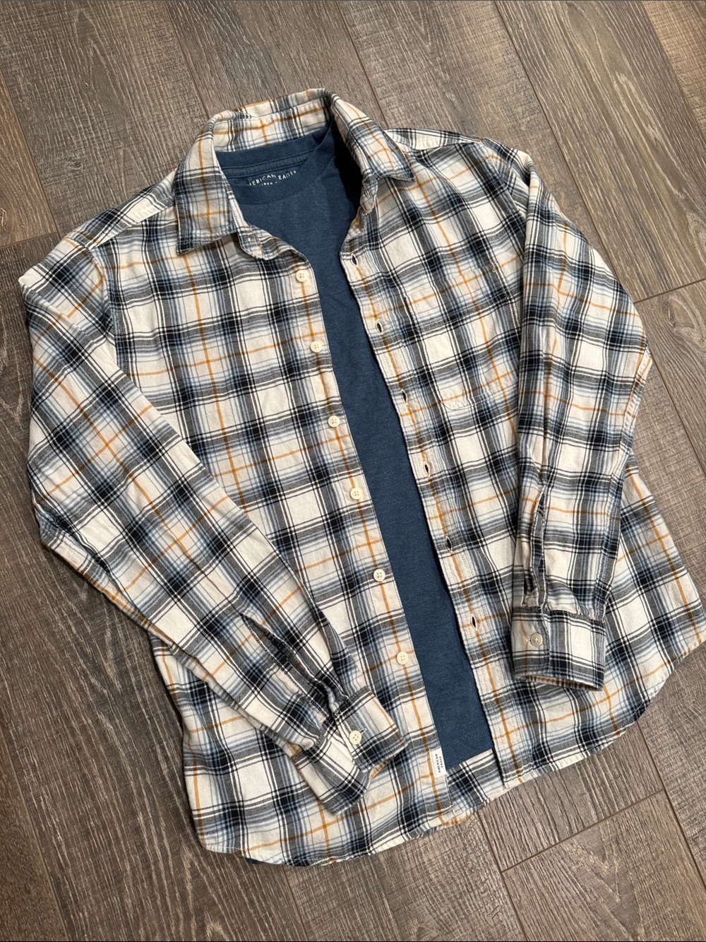 American Eagle Plaid Button Down Shirt & T Shirt